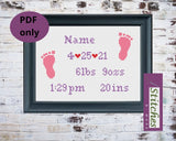 Baby Feet Personalized Birth Record Cross Stitch PDF PATTERN ONLY